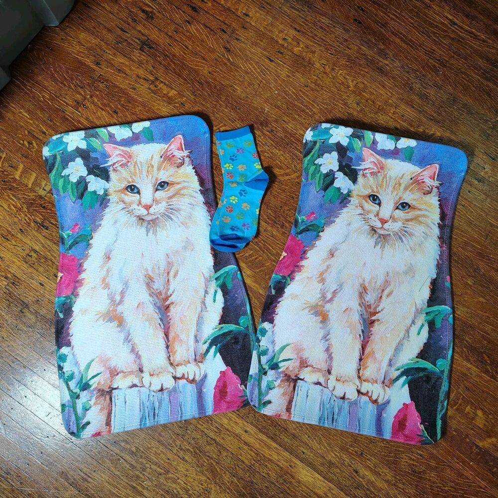 Fluffy Cat Kitty Cat Graphic Car Floor Mats Set Of 2